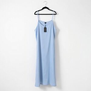 Aleeza Paris Baby Blue Strap Slip Dress NWT Maxi Minimalist Satin Look L